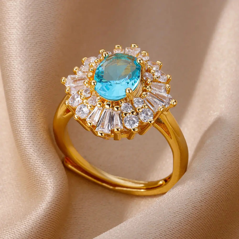 Zirkonsteinringe für Frauen Edelstahl Goldfarbe 2024 Neuer Trend Ehering Schmuck Geschenk bague femme anillos mujer