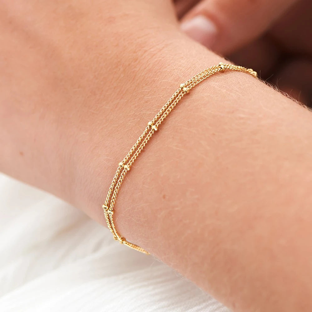 Einfache Damen-Kugelkette Armband Schmuck Neu Geschichtete Dünne Perlenkette Armband Für Frauen Bein 316L Edelstahlkette