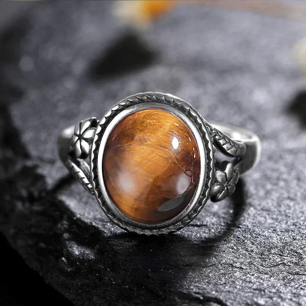Vintage Silberring Damenschmuck Natürlicher Mondstein Tigerauge Personalisierte Ringe für Frauen Bijoux Hochzeitsschmuck Geschenk S925