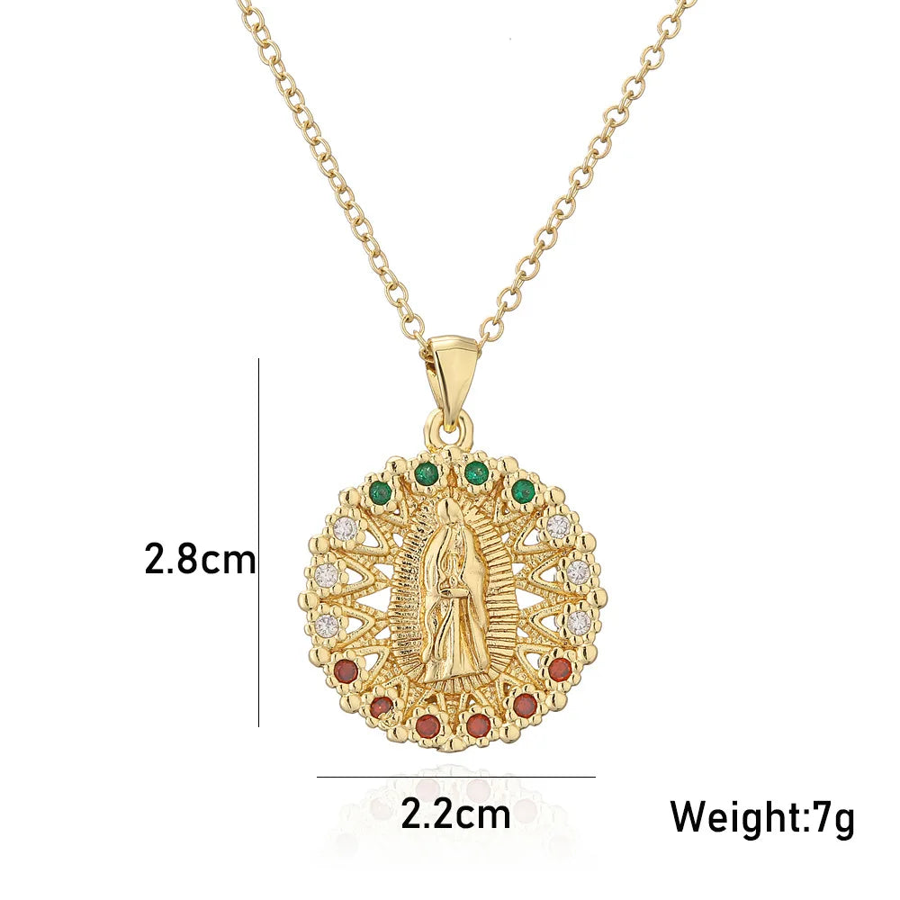NEWBUY High Quality Women's Religious Jewelry Copper CZ Zircon Inlay Virgin Mary Pendant Stainless Steel Chain Necklace