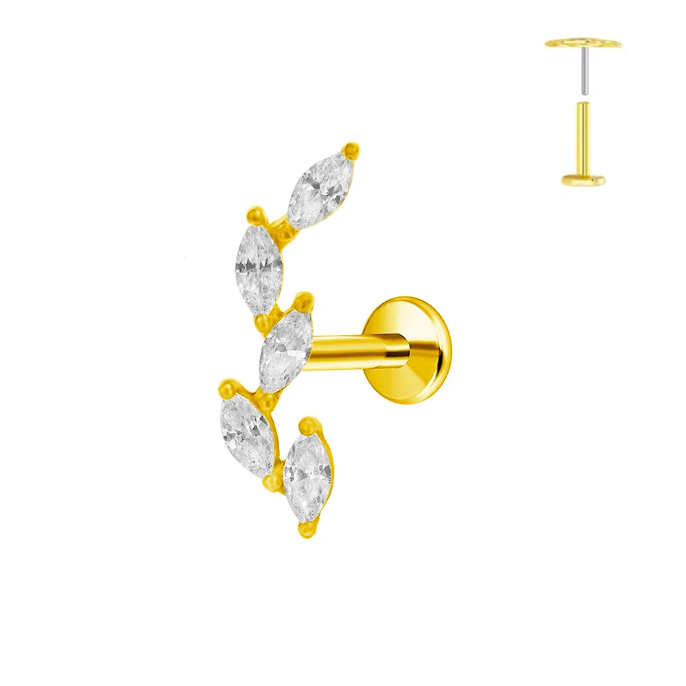 ASTM F136 G23 Titan Piercing Ast Ohrring Stecker Mond Push-In Zirkonia Gewindelos Labret Piercing 16/18/20G Knorpelkörperschmuck