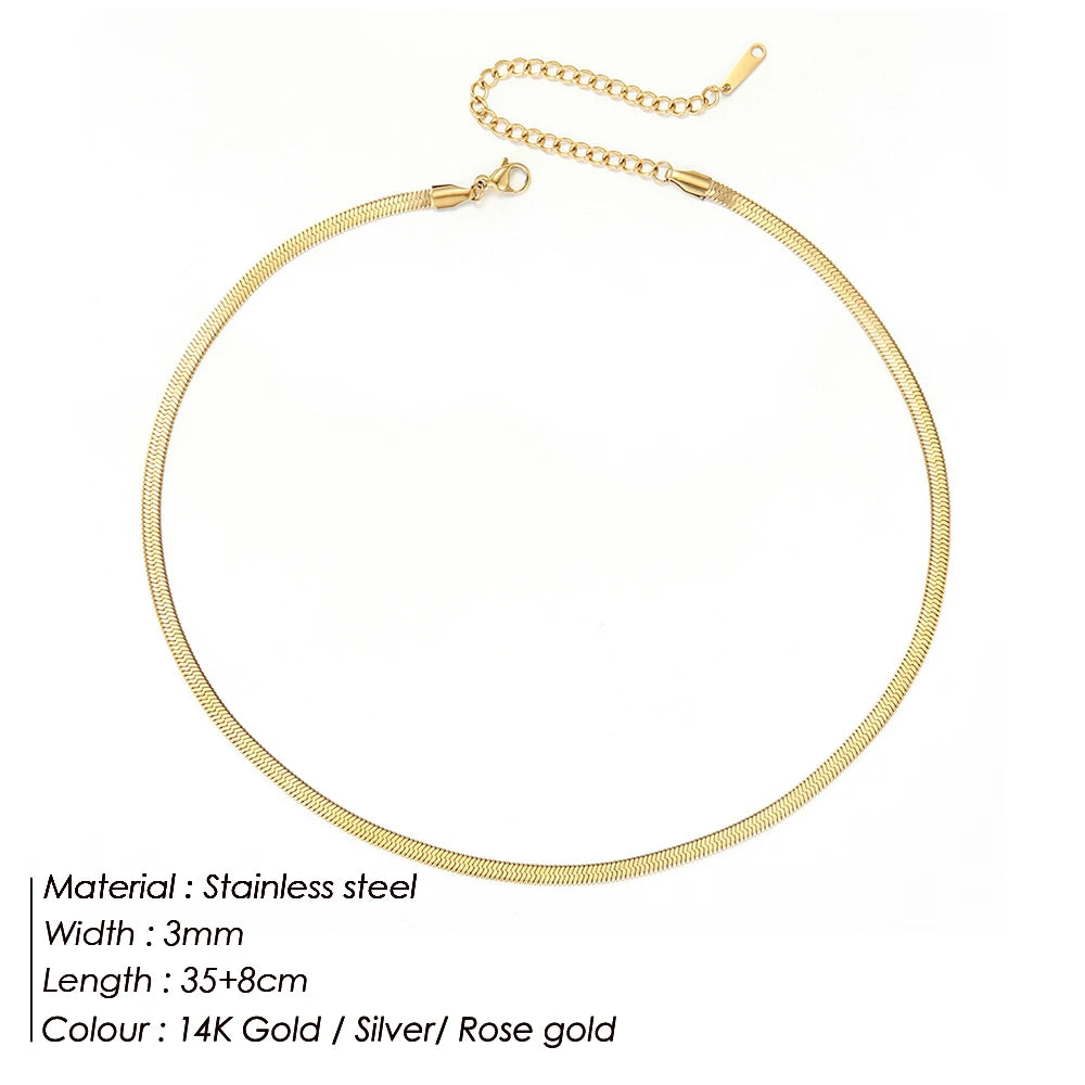 SUNIBI Stainless Steel Necklaces for Women Gold Color Basic Punk Link Chain Necklace Solid Metal Jewelry Wholesale/dropshipping