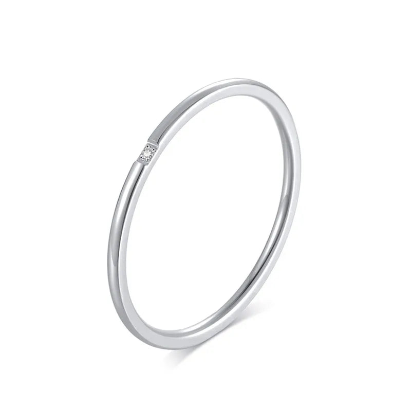1 mm dünner Edelstahl CZ Inlay Stapelbarer Ring Ehering für Frauen Mädchen Größe 3-10