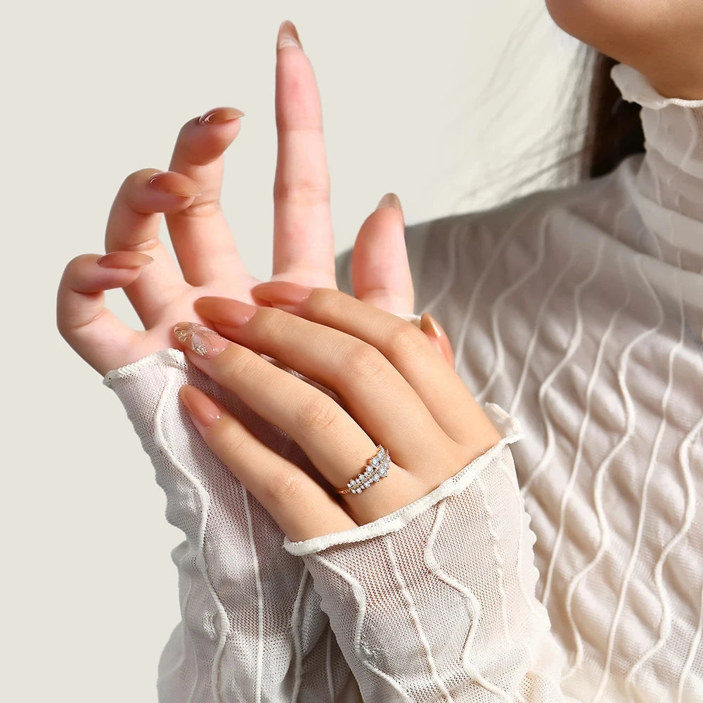 MINTYBOX S925 Sterling Silber Brillantschliff 3.0mm Moissanit Ring für Damen Gelbgold plattiert Hochzeit Verlobung Luxusgeschenk
