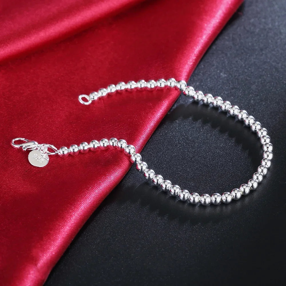 Weihnachtsgeschenke Charms 925 Sterling Armband 4MM Perlenkette für Damen Beliebter Markenschmuck Mode Hochzeitsparty
