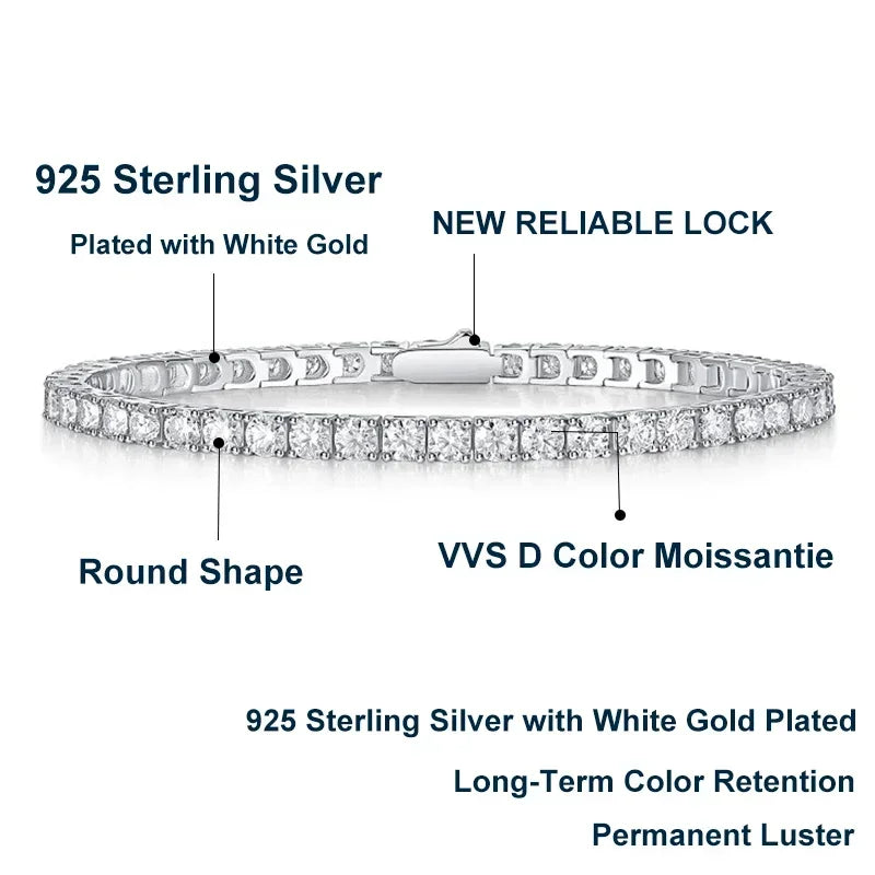 NeeTim 3mm 4mm 5mm 6.5mm Moissanit Tennisarmband Original s925 Sterling Silber Labor Diamant Armbänder für Frauen Männer Ketten