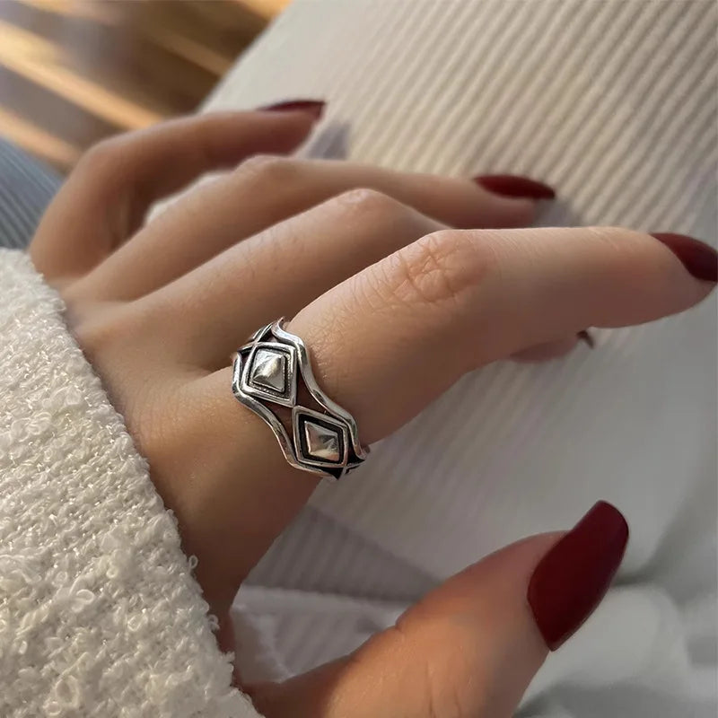 VENTFILLE Anillo de plata de ley 925 con diseño de gotas de agua irregulares, estilo retro simple, hecho a mano, para mujer