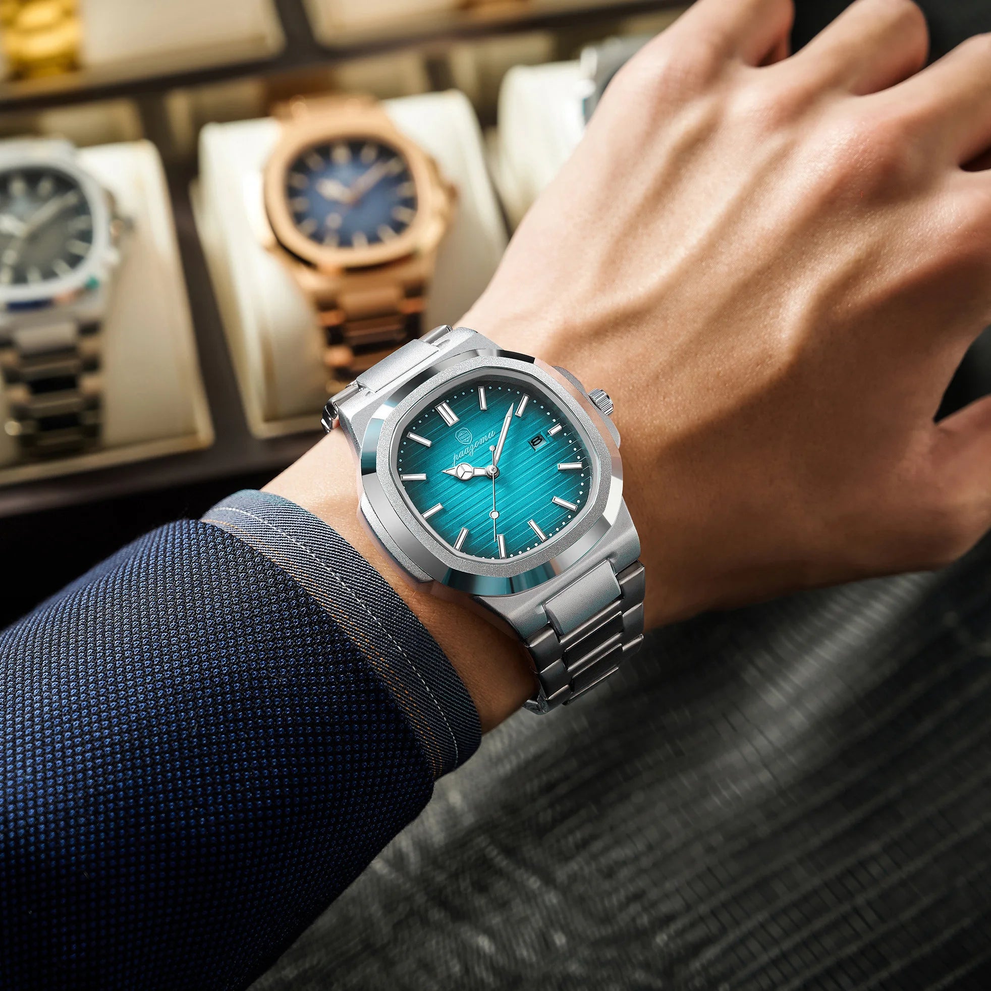 PAAZOMU Top Marca de Lujo Hombre Reloj Deportivo Impermeable Luminoso Fecha Hombre Reloj de Pulsera Cuadrado Dial Cuarzo Hombre Relojes Alta Calidad