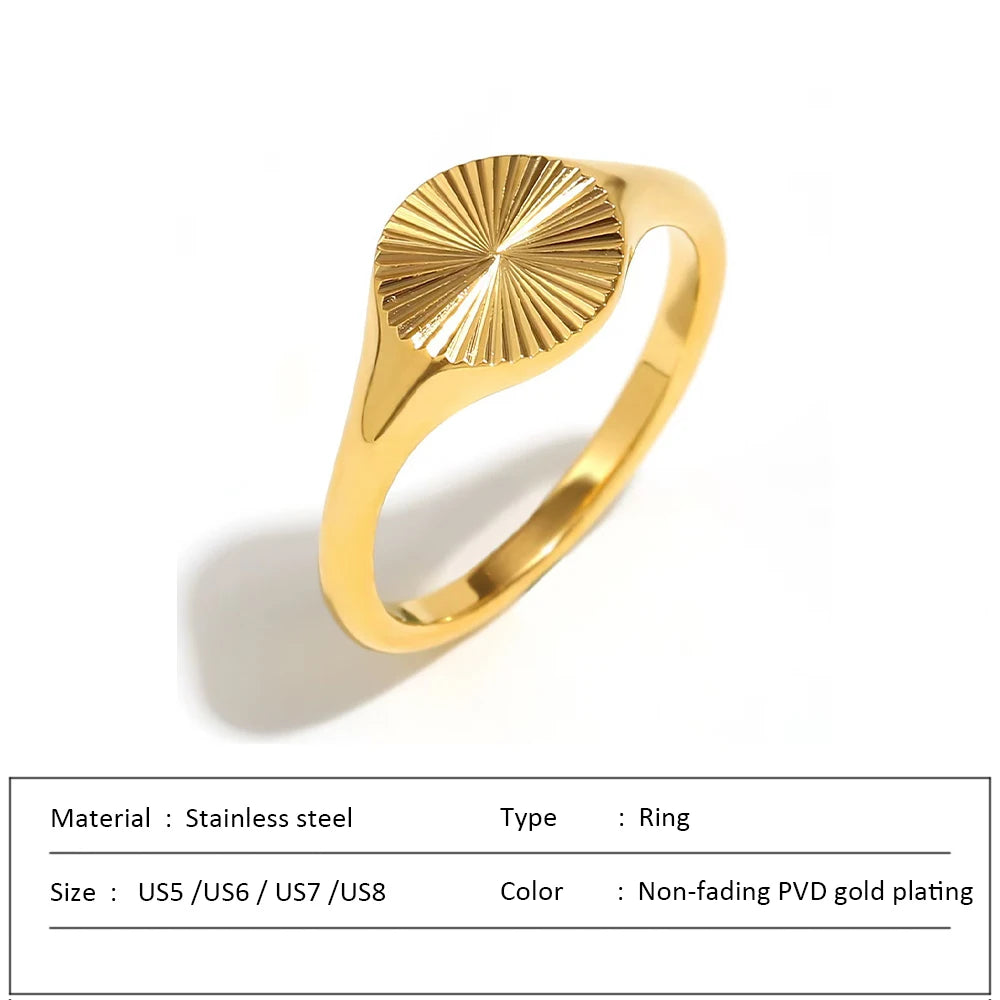 Hochwertige Wellenringe für Frauen, minimalistischer, zierlicher Ring mit Strahlenstruktur, Kreisring aus Edelstahl, klobiger Kuppelring, Schmuck