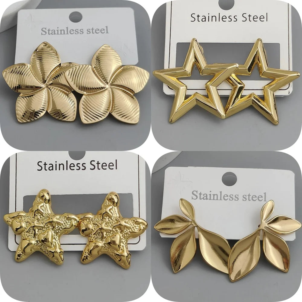 Kreative Heavy-Metal-Ohrringe aus Edelstahl mit fünfeckigem Stern und Blättern, wasserdicht und rostfrei, Partyschmuck für Damen