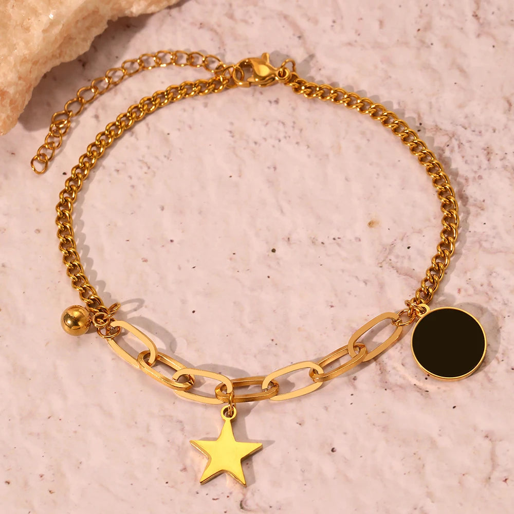 Edelstahlarmbänder Retro-Stern-Anhänger Büroklammer-Kette Schwarz Hell Luxus-Armband für Damen Schmuck Feiertage Bankett Geschenk