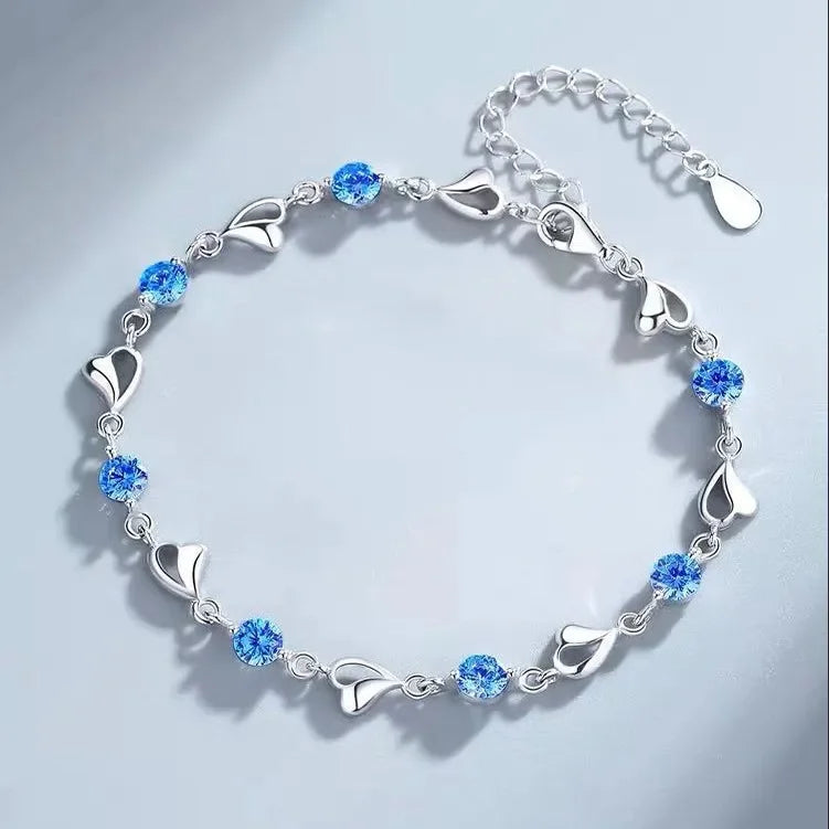925 Sterling Silber Herzförmige Halskette Armband Set für Frauen Vintage Koreanische Kristall Armbänder Hochwertiges Set Party Schmuck