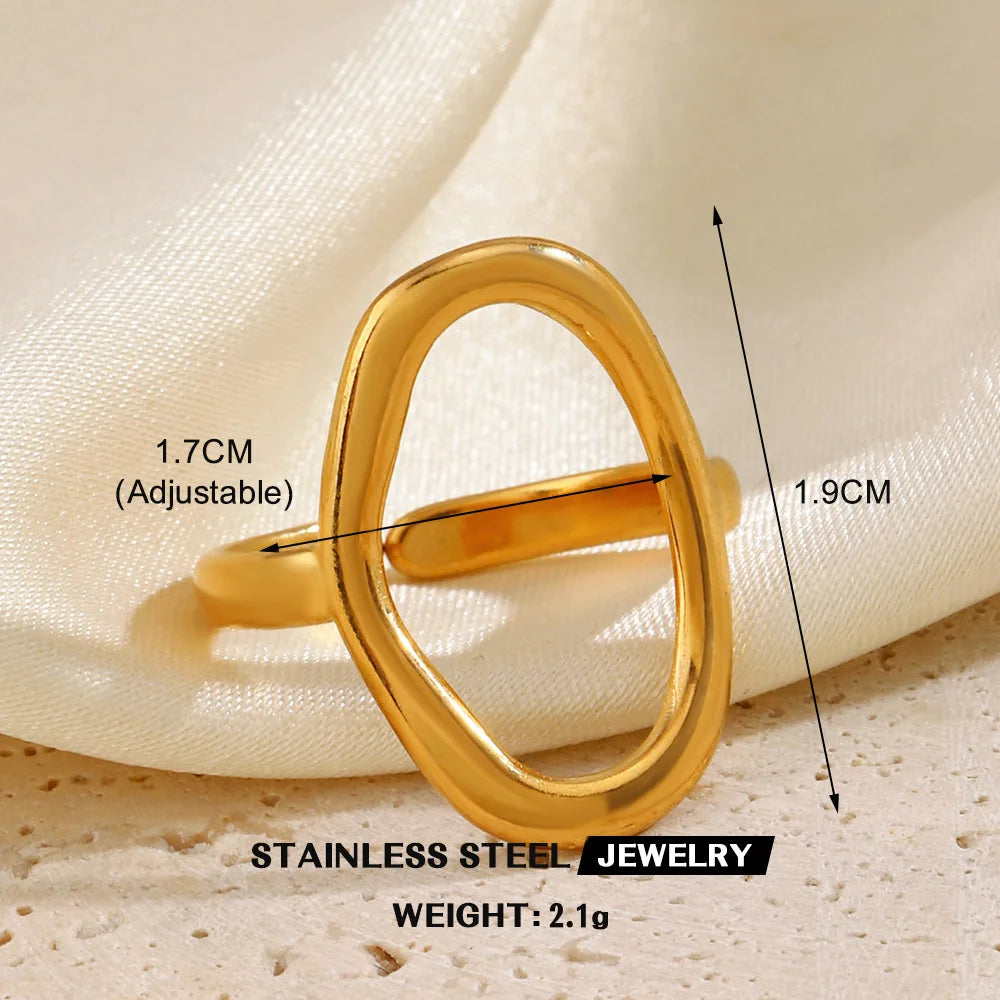 1 Stück Edelstahl Goldfarben Ringe für Frauen Wasserdicht Geometrisch Offener Fingerring Mädchen Mode Alltag Schmuck Accessoires