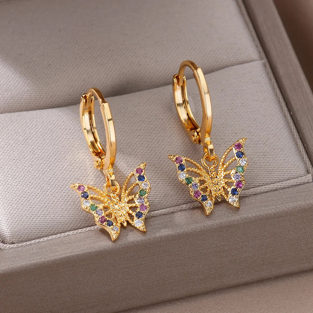 Zirkon Schmetterling Ohrstecker Ohrringe für Frauen Edelstahl Gold Farbe Piercing Ohrring Mädchen y2k Schmuck aretes bijoux mujer