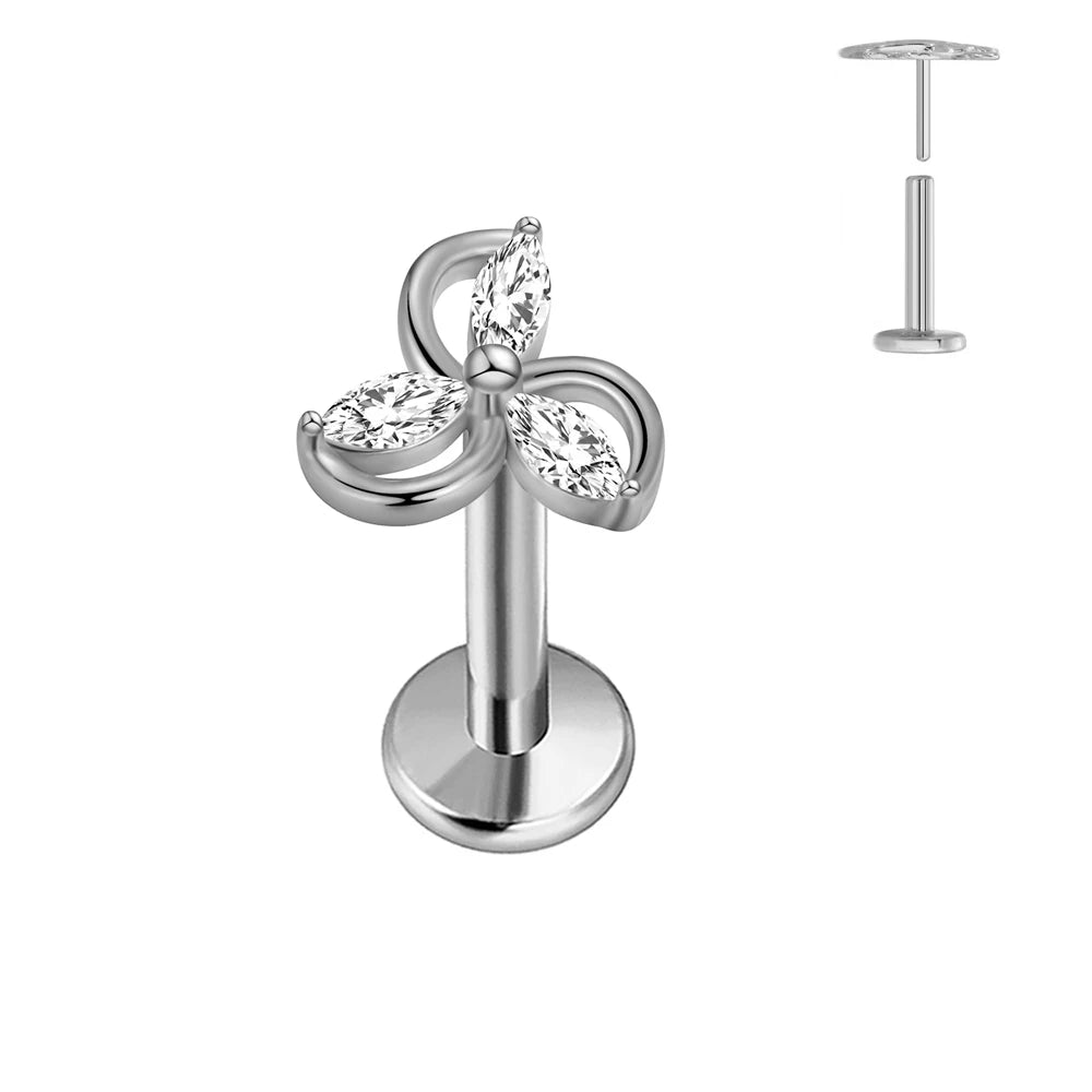 ASTM F136 G23 Titan Herzförmiger Ohrstecker 16G 18G 20G Threadless Piercing Butterfly Push-in Lippenstecker Daith Labret Conch