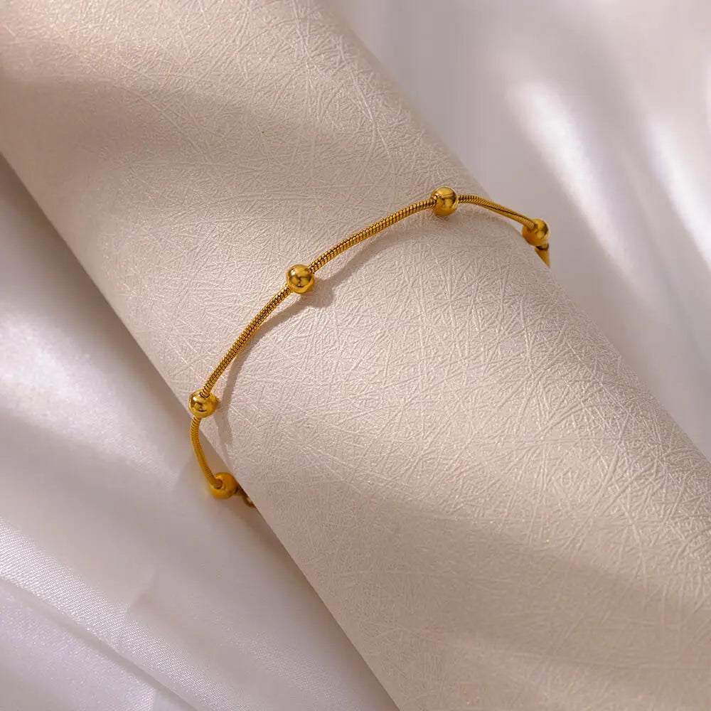 Edelstahl Perlen Runde Schlangenkette Armbänder Für Frauen Gold Farbe Geometrisches Armband Luxus Hochzeit Party Schmuck Geschenk