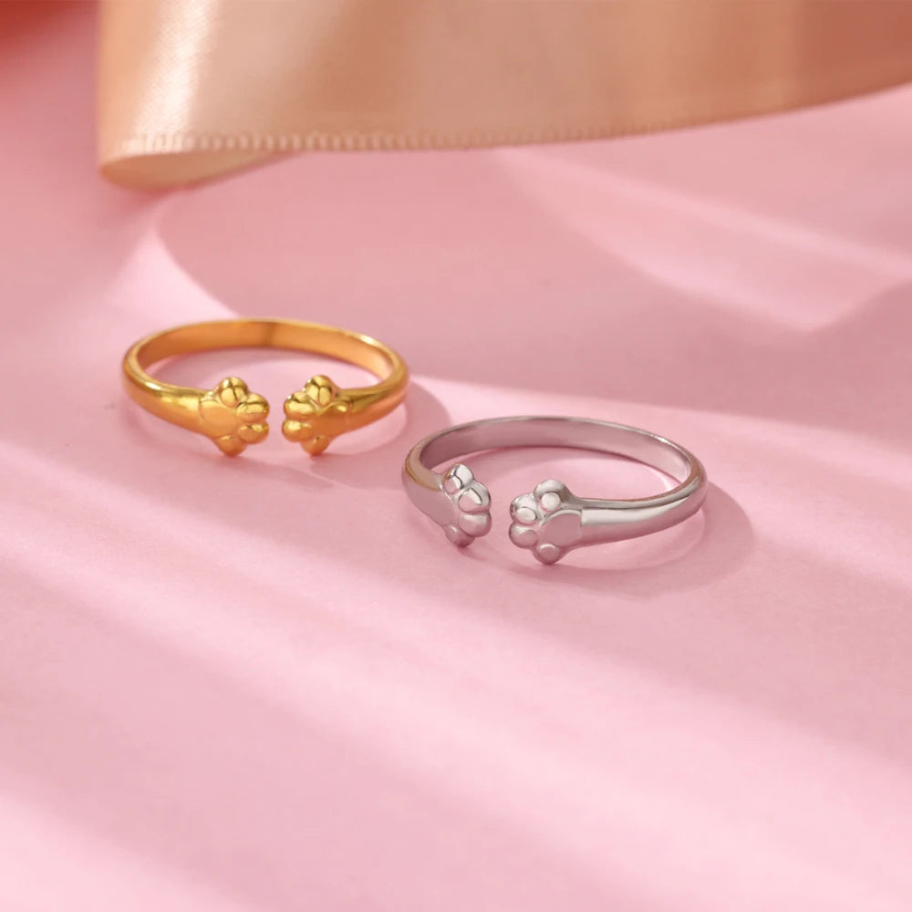Niedliche Katzenpfoten-Offene Ringe Für Frauen Edelstahl Goldfarbe Temperament Tierfingerring 2025 Neue Mode Paarschmuck