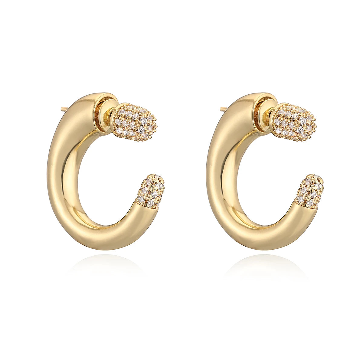 NEWBUY 2025 Neue Mode Goldfarbe Einzigartiges Design C-förmige Ohrstecker für elegante Frauen Glänzende AAA Zirkonia Inlay Hochzeitsschmuck