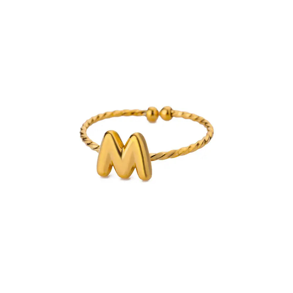 Süße klobige Initialenringe für Frauen, goldfarbener Edelstahl A-Z Buchstaben verstellbarer Ring, ästhetischer Hochzeitsschmuck, Geschenk