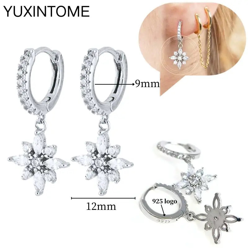 925 Sterling Silber Ohrnadel Mode Creolen Weiße Kristall Luxus Damen Silberohrringe Hochzeit Damenschmuck Geschenk