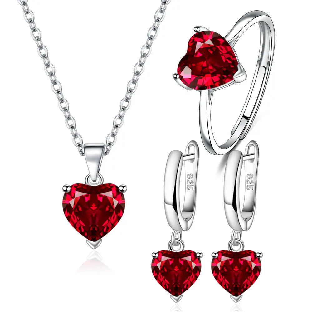 Juegos de joyería de plata 925 con circón en forma de corazón, elegantes, para mujer, pendientes de anillo, collar, accesorios de boda, novia, compromiso
