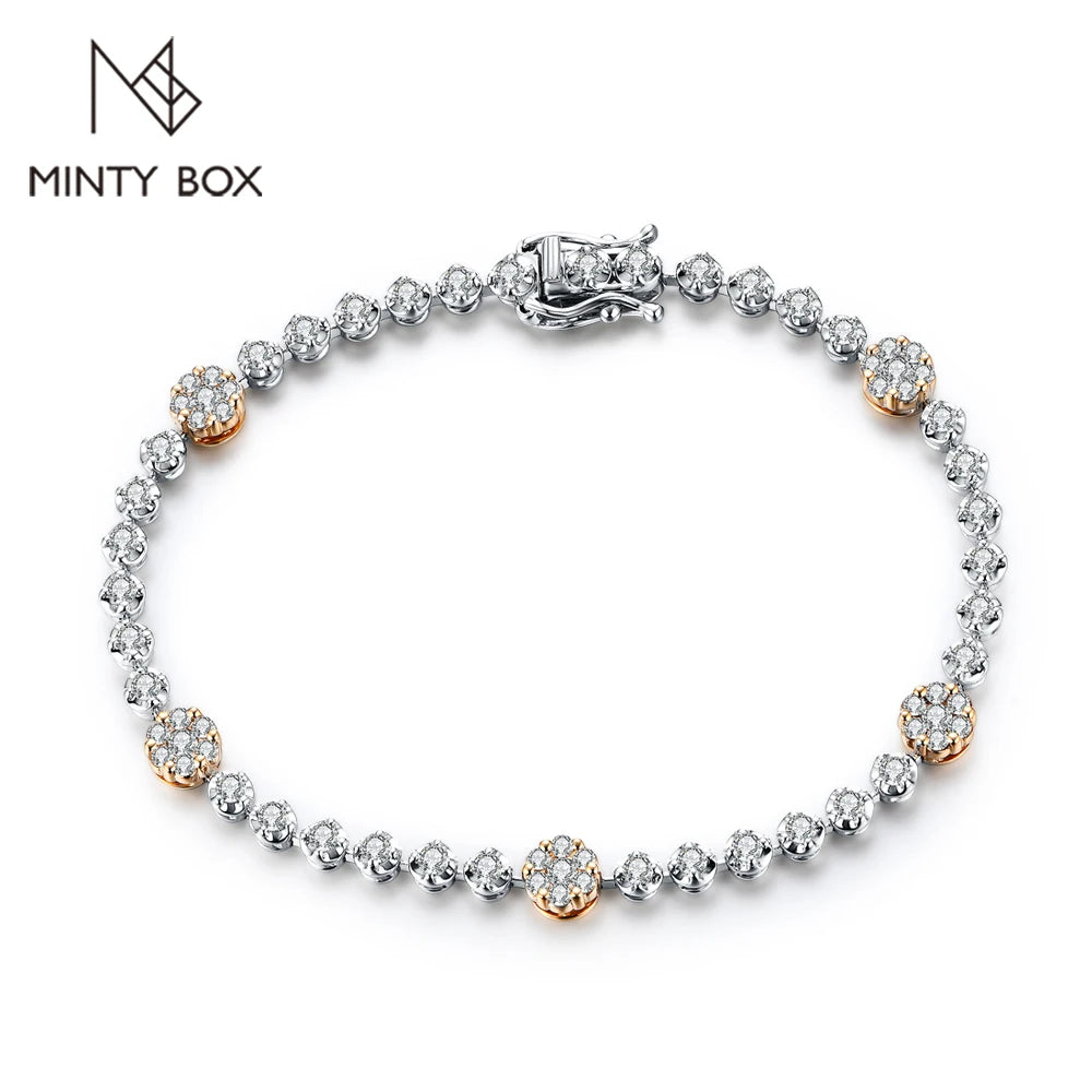 MINTYBOX S925 Sterlingsilber Alle Moissanit Tennisarmbänder für Damen D VVS1 Diamant 18k vergoldet Hochzeit Edler Schmuck Geschenk