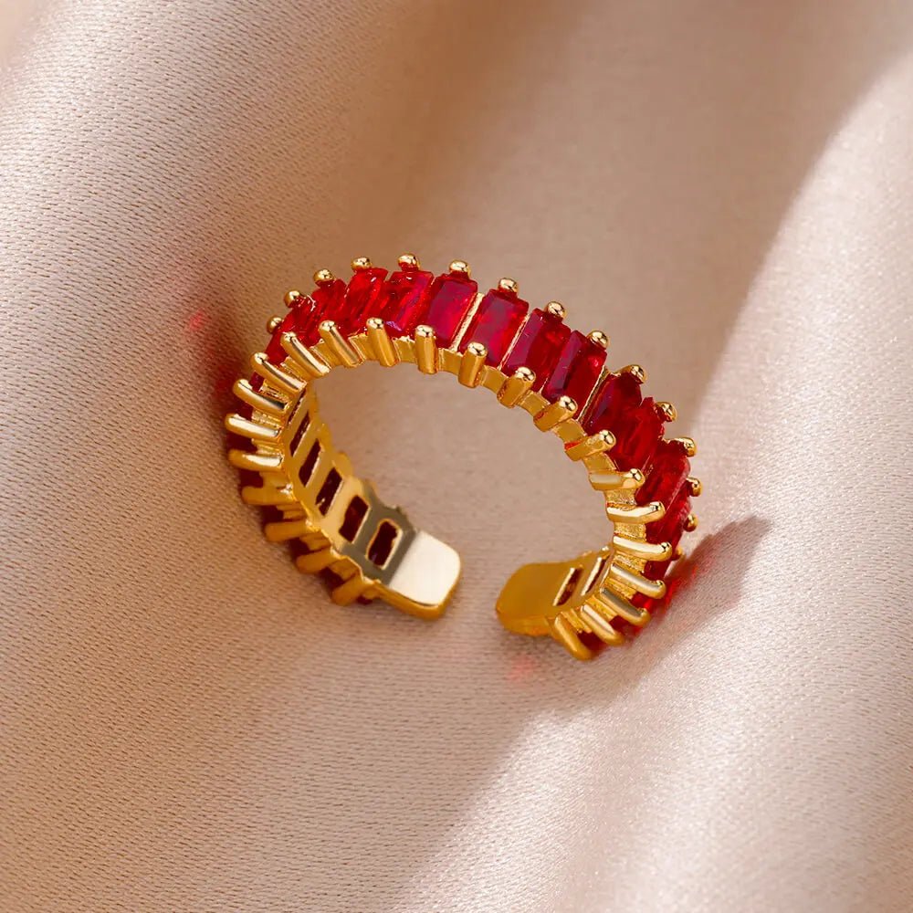 Ringe Goldfarbe Zirkonia Chic Ringe Für Frauen 2025 Punk Elegante Hochzeitsparty Ästhetischer Edelstahlring Schmuck