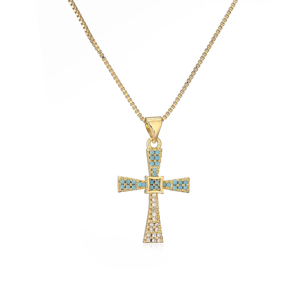NEWBUY 2025 New Coming Cross Pendant Necklace For Women Gold Color Copper Jewelry Full CZ Zircon Inlay