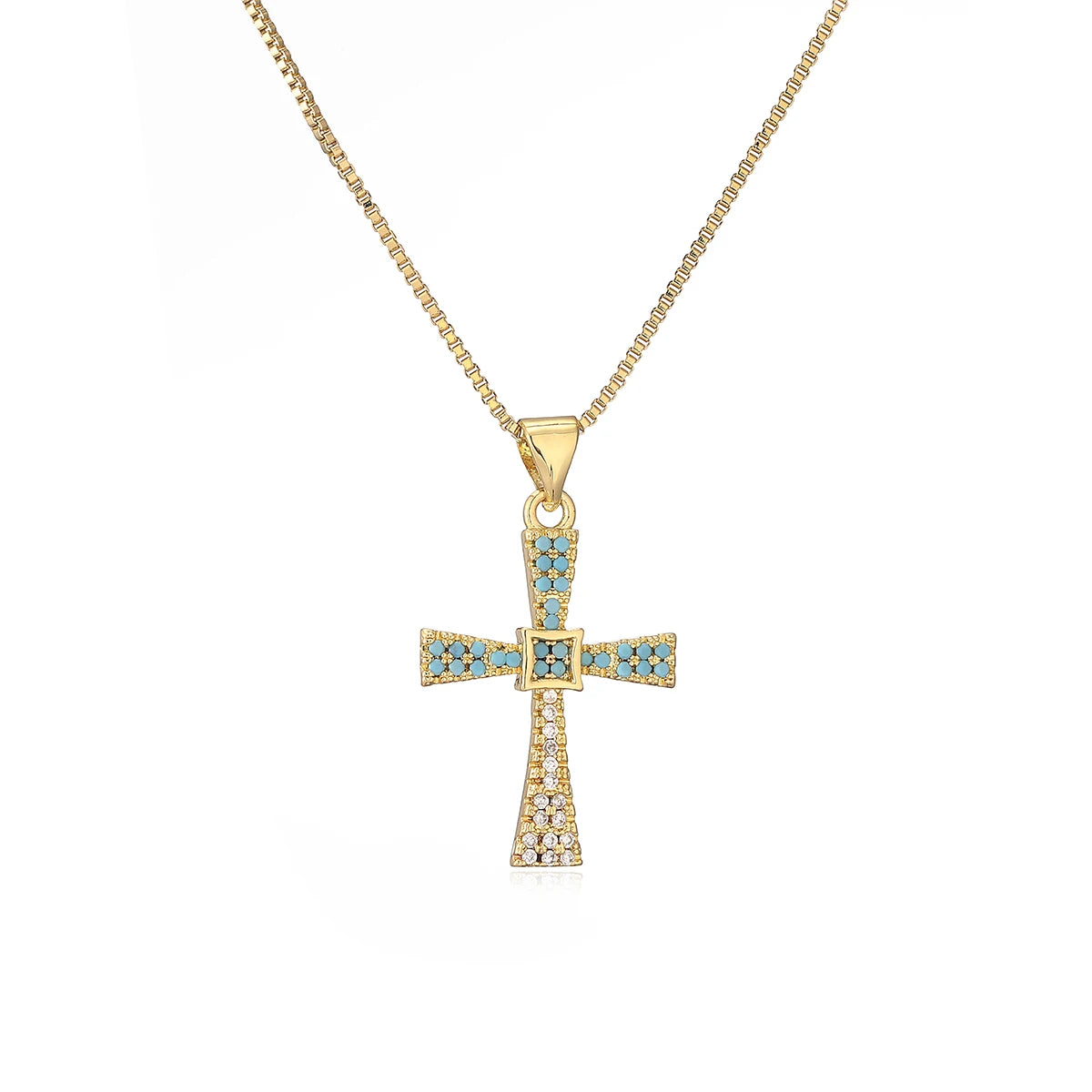 NEWBUY 2025 New Coming Cross Pendant Necklace For Women Gold Color Copper Jewelry Full CZ Zircon Inlay