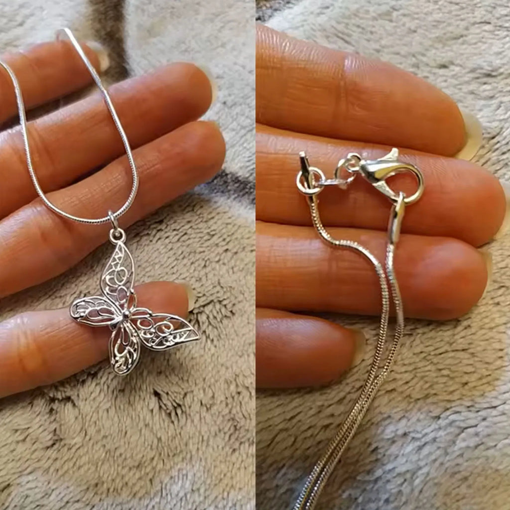 925 Sterling Silber Schmetterling Anhänger Halskette Schlangenkette für Frauen Hochzeit Verlobung Schmuck