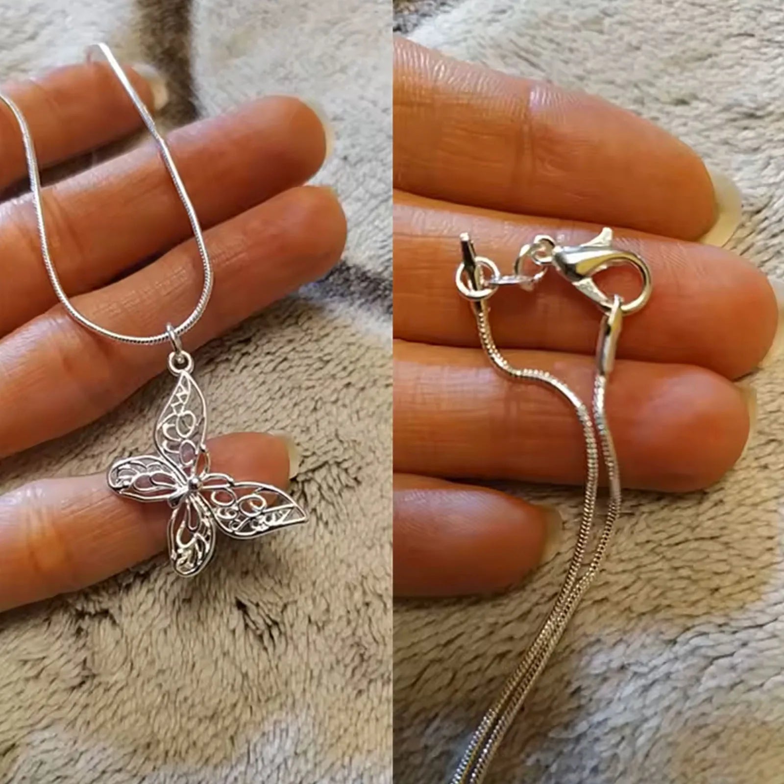 925 Sterling Silber Schmetterling Anhänger Halskette Schlangenkette für Frauen Hochzeit Verlobung Schmuck