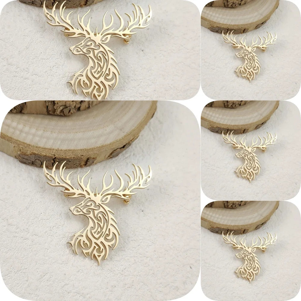 Creative punk style hollow sika deer stainless steel gold-plated 18K brooch, black suit accessories, wedding matching set