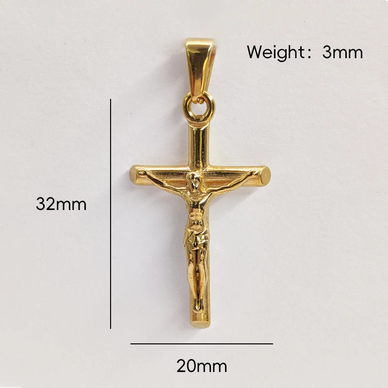 Cruz de Jesús de Acero Inoxidable Chapado en Oro de 18k, Collar con Colgante para Hombre y Mujer, Joyería Religiosa Impermeable