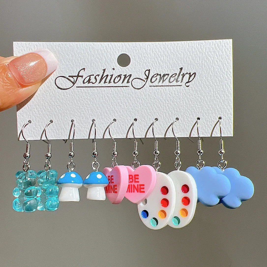 Cartoon Tier Ohrringe Set für Frauen Neue Y2K Mädchen Niedliche Bunte Geometrische Acryl Ente Liebe Drop Ohrringe Trendy Schmuck Geschenke