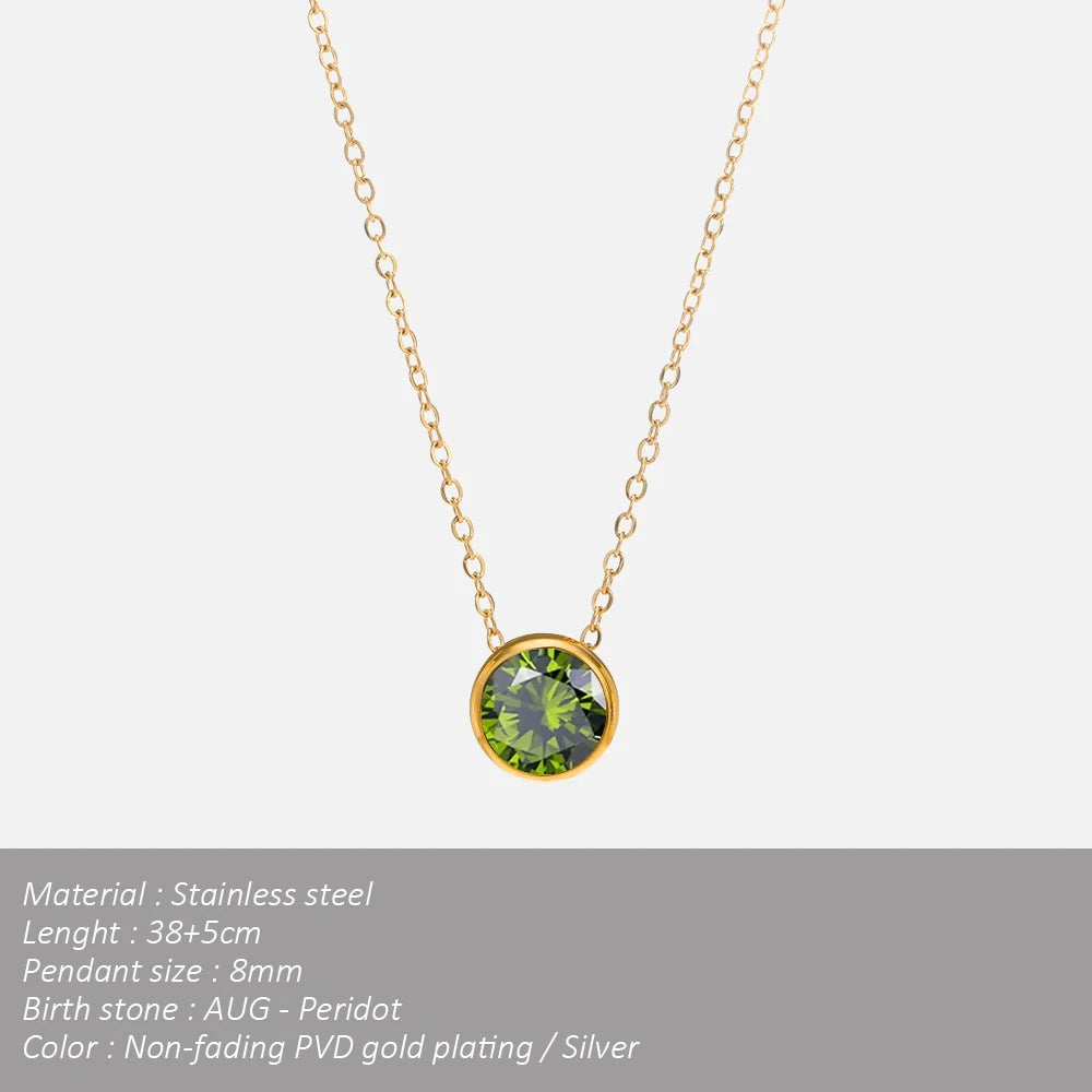 SUNIBI Edelstahl Geburtsstein-Halskette für Damen, goldfarben, Brautschmuck, Designer-Anhänger, Halsketten, Geburtstagsgeschenk, Großhandel