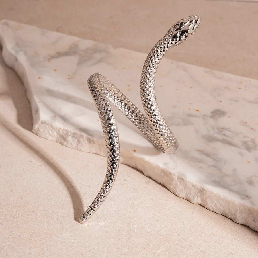 2025 New Arrival Snake Shaped Cuff Bracelet Ring Set for Women Exaggerated Metal Unique Design Bracelet Fashion Jewelry Set