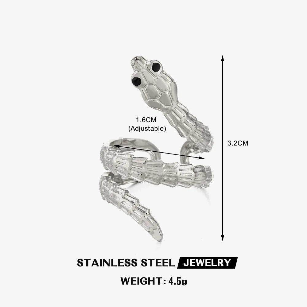 Stainless Steel Snake Rings for Women Men Gold Color Open Adjustable Finger Ring Vintage Gothic Aesthetic Jewelry Anillos Mujer