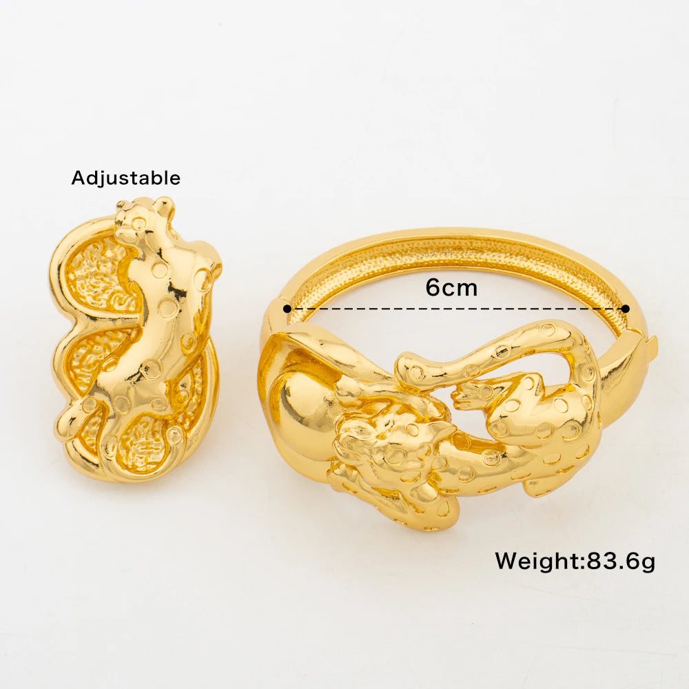 Trend Armreif mit Ring-Set für Partys, 18 Karat Goldfarbe, neues Design, Handarmband, Cocktailring, Hochzeiten, Braut-Set, Damenschmuck