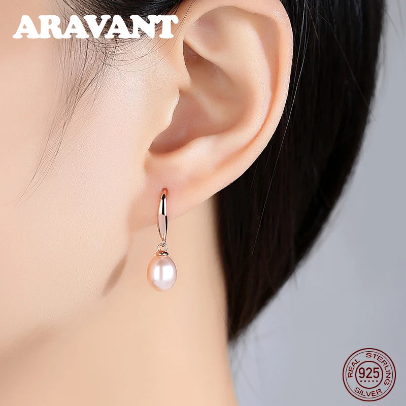 925 Sterling Silber Roségold Ohrhänger Für Frauen Süßwasserperlen Ohrringe Hochzeitsschmuck Weiß Rosa Lila