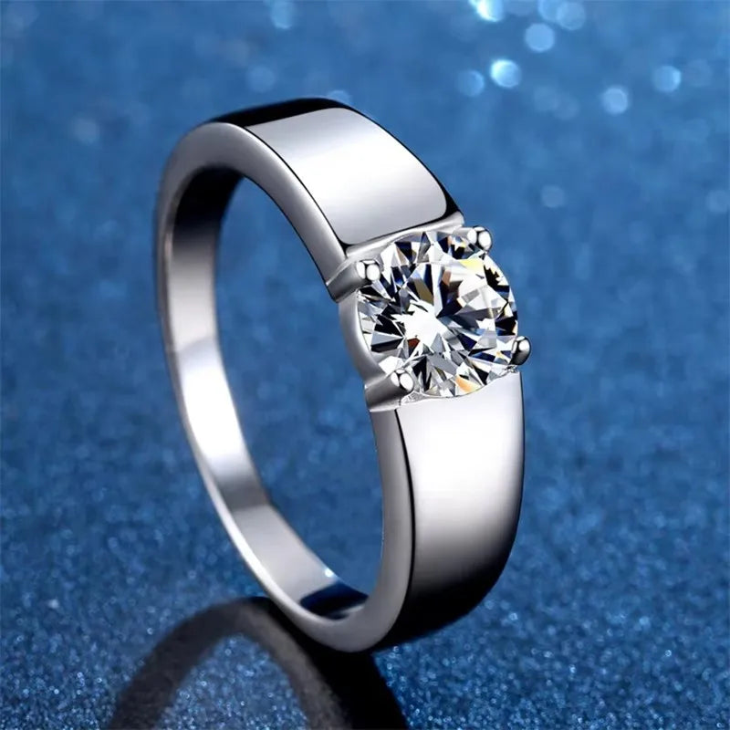 NeeTim 1ct 2ct D Moissanit Ehering Herrenring 925 Sterlingsilber Verlobungsringe für Männer mit Zertifikat Edler Schmuck