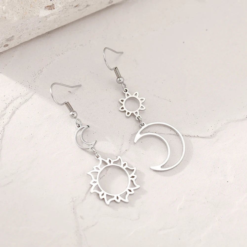 Edelstahl Ohrringe Bohemian Sonne Mond Totem Anhänger Neue Senior Statement Temperament Hängeohrringe Für Frauen Schmuck Geschenk
