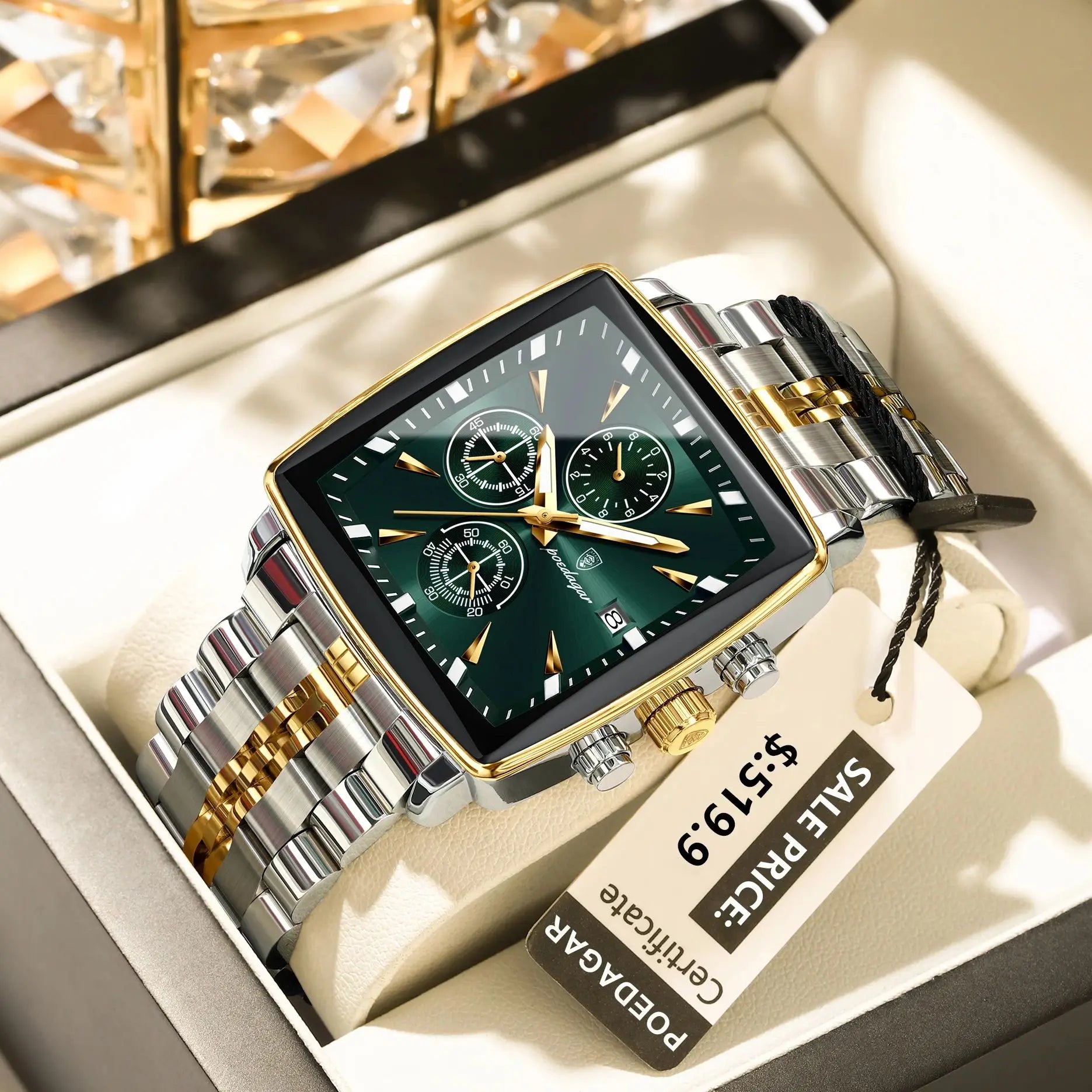 POEDAGAR Reloj de Pulsera para Hombre de Lujo, Impermeable, Luminoso, de Acero Inoxidable, Cronógrafo, Fecha, de Cuarzo, para Negocios