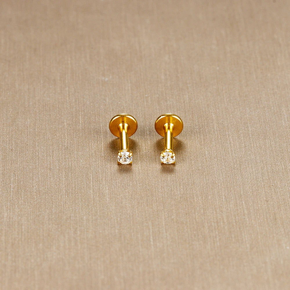 2PC Labret Tragus Stud Earrings 16G Surgical Stainless Steel CZ Crystal  Monroe Helix Cartialge Conch Medusa Lip Body Piercing
