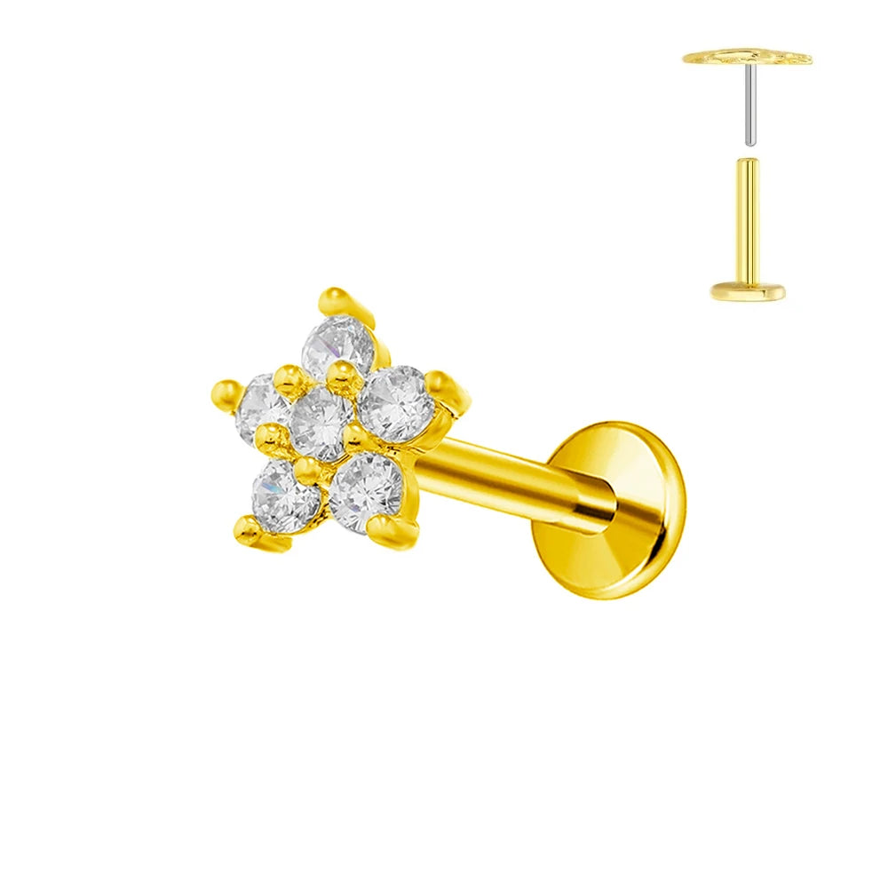 ASTM F136 G23 Titan Blumen Anhänger Labret Threadless Piercing Schmetterling Push-in Lippenstecker Daith Conch Ohrring 16G 18G 20G