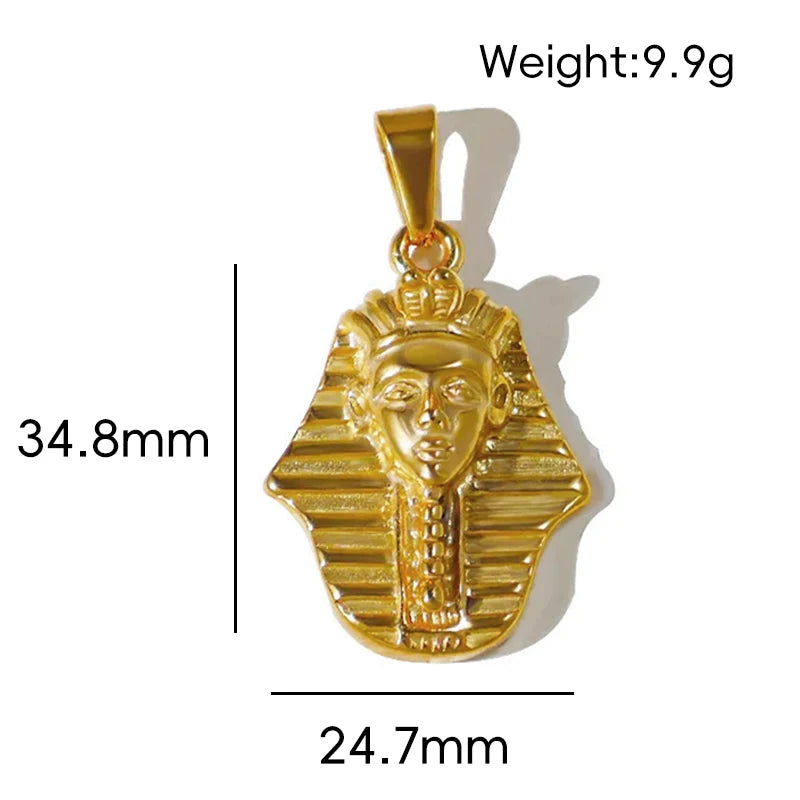 Colgante de Acero Inoxidable Chapado en Oro de 18K Retrato de Faraón Egipcio Vintage Cráneo de León y Encantos de Mano Fantasma Joyería de Moda