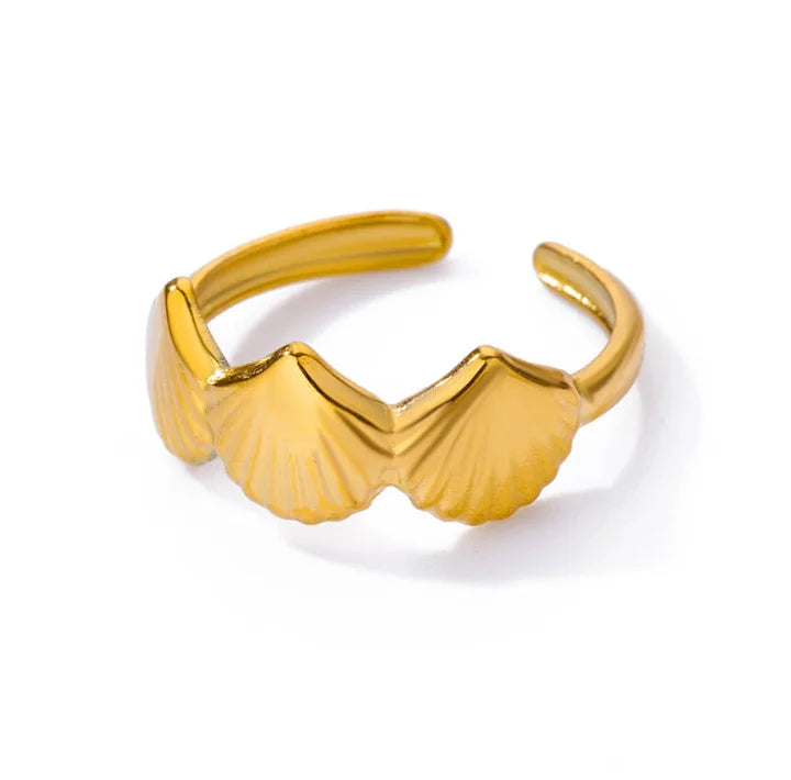 Vintage Muschel-Seestern-Ringe für Damen, goldfarben, Edelstahl, Muschel, Ozean, offener Ring, Hochzeit, Sommer-Schmuckgeschenk
