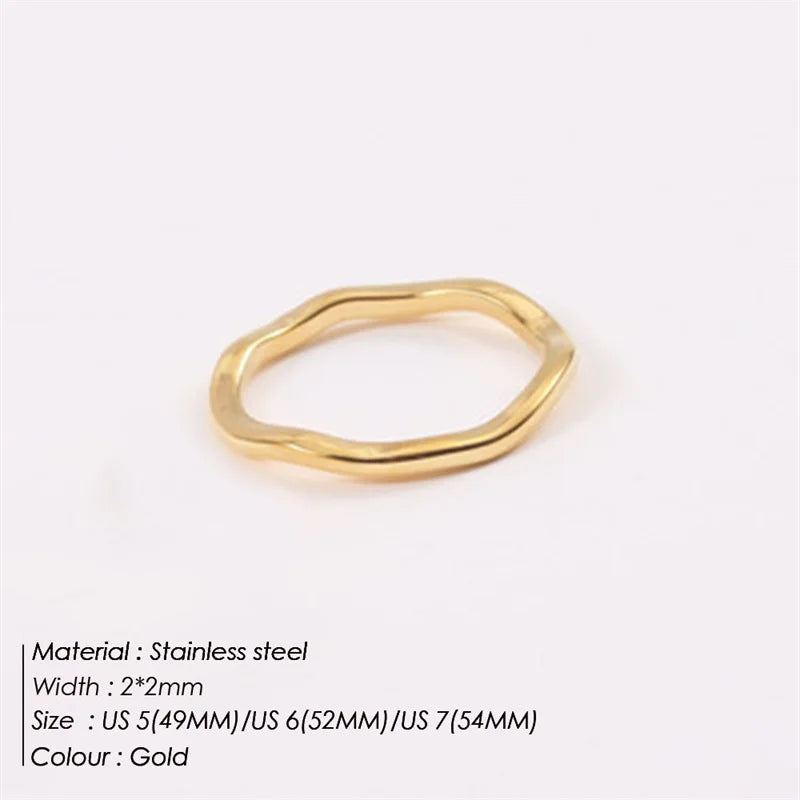 Edelstahlring für Frauen Unregelmäßige Wellenringe Trendy Einfache Geometrische Handgemachte Pärchen Schmuck Großhandel Dropshipping