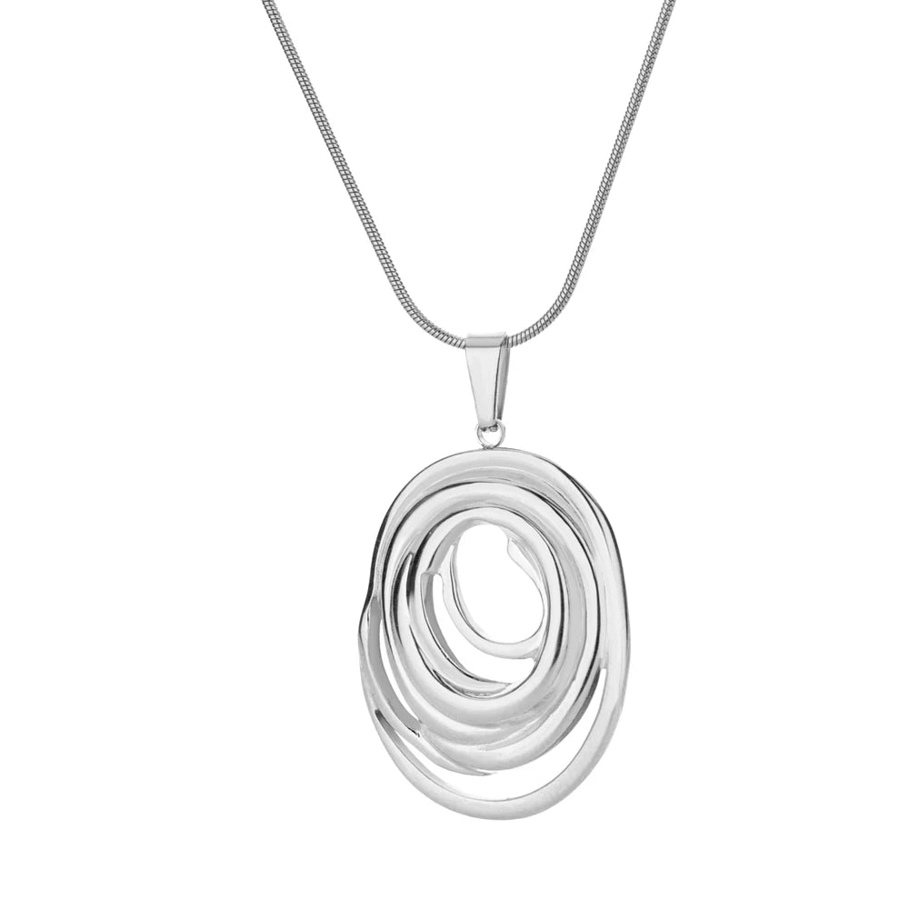 Hollow Geometric Oval Necklaces For Women Stainless Steel Gold Color Oval Pendant Necklace Party Christmas Jewelry Gift Femme