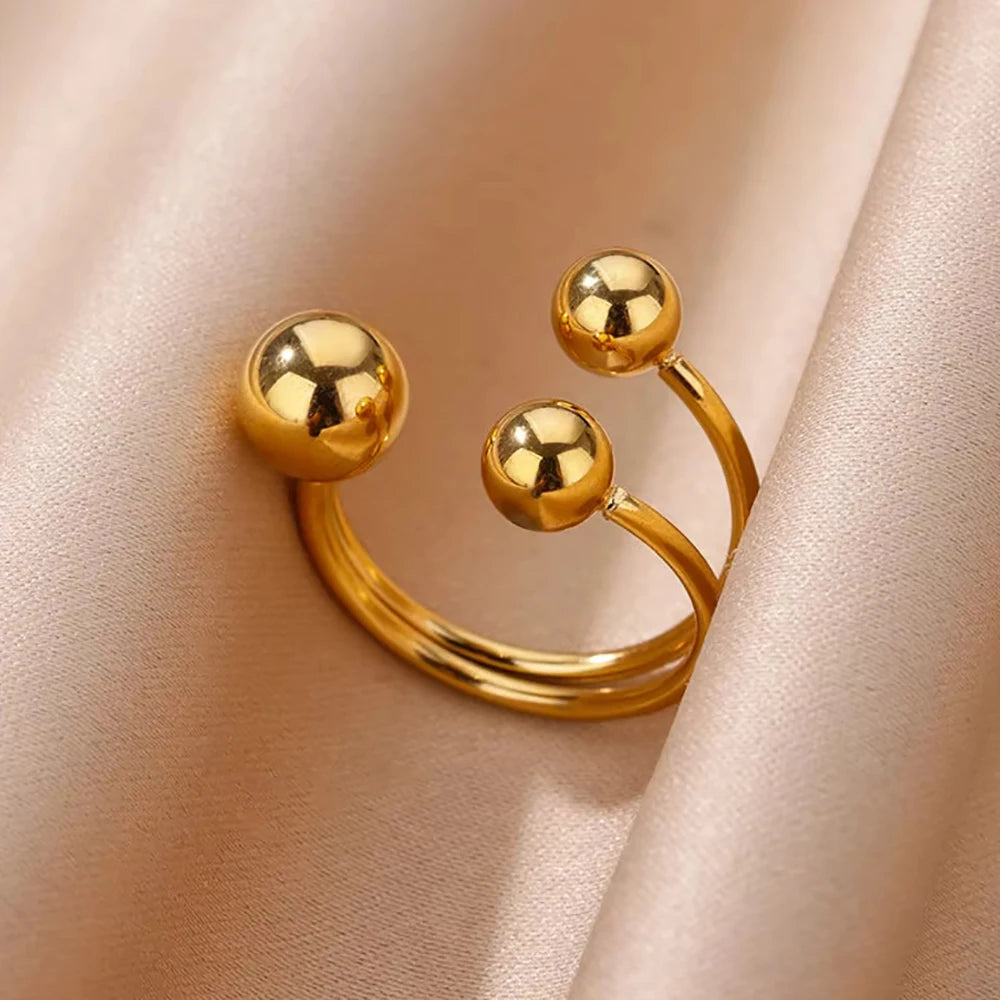316L Edelstahlringe für Frauen Goldfarben Mehrlagiger Geometrischer Offener Ring Vintage Wasserdichter Hochzeit Ästhetischer Schmuck Geschenke