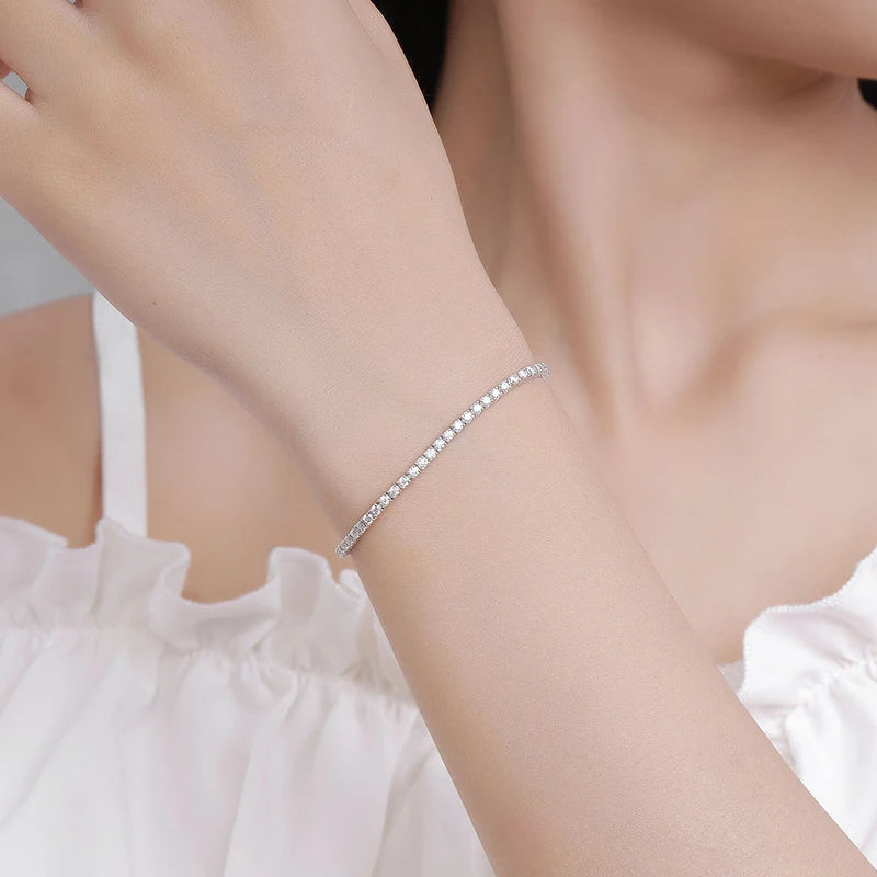 NeeTim 2mm D Farbe Moissanit Tennisarmband 925 Sterling Silber mit Weißgold überzogen Armbänder für Frauen bestehen Diamantentester
